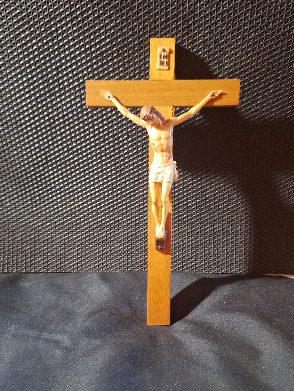 Wooden Wall Crucifix with Painted Figure